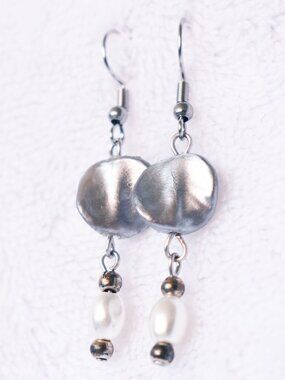 Handmade Pearlescent Silver Upcycled Dangle Earrings